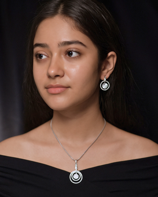 Archana Gemstone Silver Pendant Set - AD Pendant Set | Main Product View | Buy Online India | Zevarly