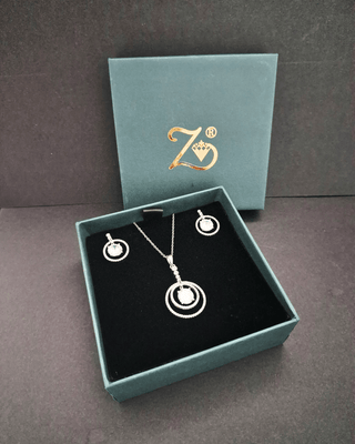 Archana Gemstone Silver Pendant Set - AD Pendant Set | Detail Close-Up | Buy Online India | Zevarly
