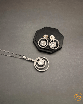 Archana Gemstone Silver Pendant Set - AD Pendant Set | Detail Close-Up | Buy Online India | Zevarly