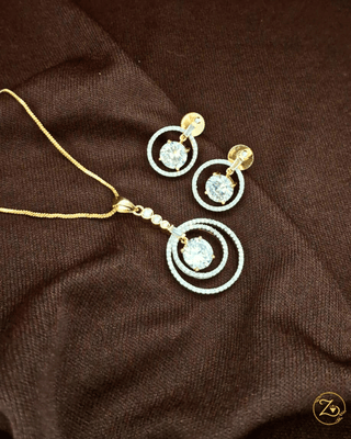 Archana Gemstone Silver Pendant Set - AD Pendant Set | Detail Close-Up | Buy Online India | Zevarly