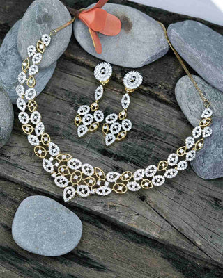 Bridal American Diamond Necklace Set with sparkling stones Dark Background  Image