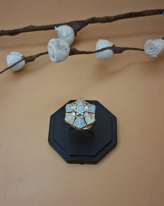 Brilliant Star Cut Stone Ring - American Diamond Ring | Side Angle View | Buy Online India | Zevarly