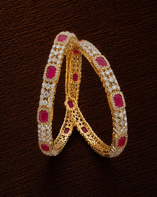 Premium Ruby 20K Gold-Plated Ganga Jamuna Bangle Set – Vihana