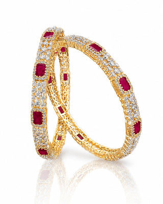 Premium Ruby 20K Gold-Plated Ganga Jamuna Bangle Set – Vihana