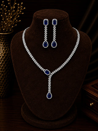 Trending Designer Y shape Blue Necklace - Suarkriti