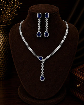 Trending Designer Y shape Blue Necklace - Suarkriti