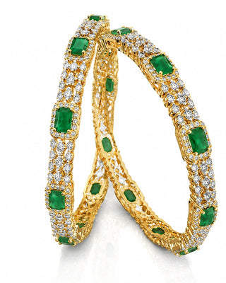 Premium Emerald Two Tone Gold-Plated Bangle Set – Hita