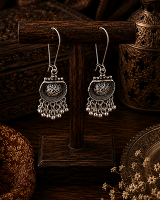 Ornate Silver Jhumka Earrings - Lekha