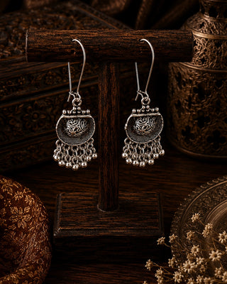 Ornate Silver Jhumka Earrings - Lekha