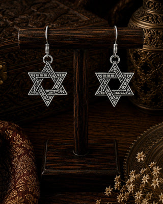 Antiqued Silver Star Pendant Earrings - Sitara