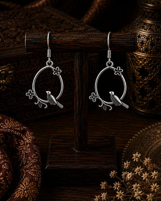 Antique Silver Bird and Vine Earrings - Shruti