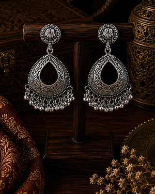 Ornate Silver Filigree Drop Earrings- Nimisha