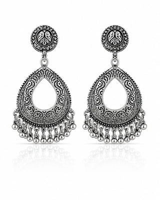 Ornate Silver Filigree Drop Earrings- Nimisha