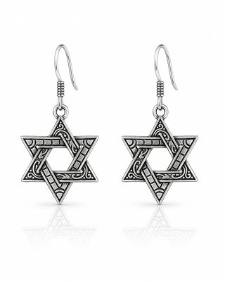Antiqued Silver Star Pendant Earrings - Sitara