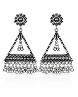 Antique Silver Floral Fringe Earrings - Jahnavi