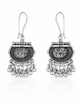 Ornate Silver Jhumka Earrings - Lekha - Oxidised Jewellery | Zevarly (Image 2)