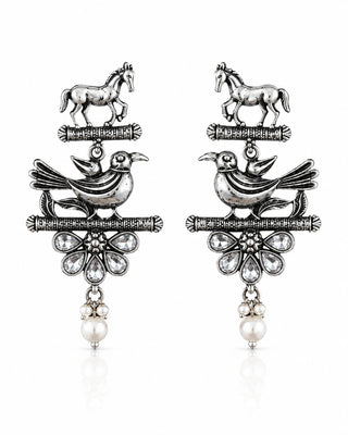 Silver Horse and Bird Charm Earrings - Lisha