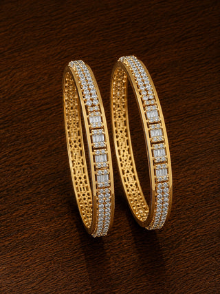 Premium Two Tone Plated Broad Cz Bangle - Jigya