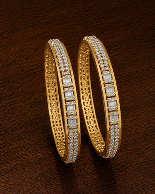 Premium Two Tone Plated Broad Cz Bangle - Jigya
