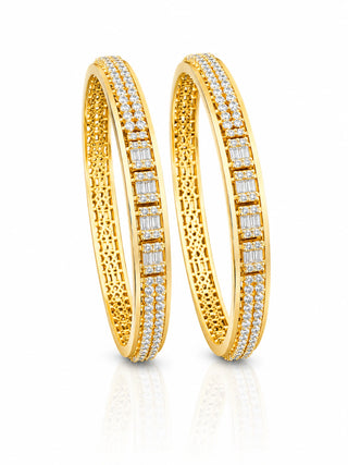 Premium Two Tone Plated Broad Cz Bangle - Jigya