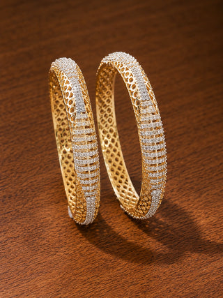 Premium Two Tone Plated Broad Cz Bangle - Jagati