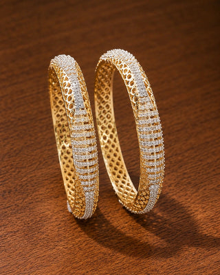 Premium Two Tone Plated Broad Cz Bangle - Jagati