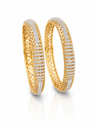 Premium Two Tone Plated Broad Cz Bangle - Jagati