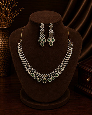 Mesmerizing Green Gold &amp; Rhodium Necklace Set – Khyati