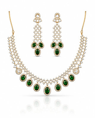 Mesmerizing Green Gold &amp; Rhodium Necklace Set – Khyati