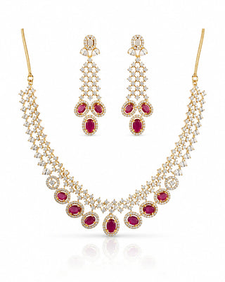 Mesmerizing Ruby Statement AD Necklace Set - Wani