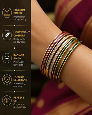 Tiranga Color Gold Plated 6 pcs Sleek Bangles - Janani