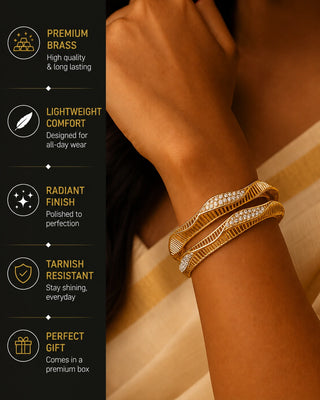 Wave Pattern Two Tone Plated Premium CZ Broad Bangles - Chetna
