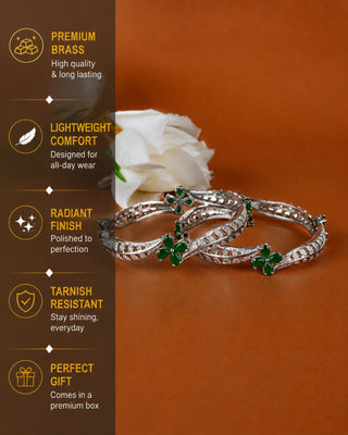 Floral AD Silver Rhodium CZ Bangles - Aarashi