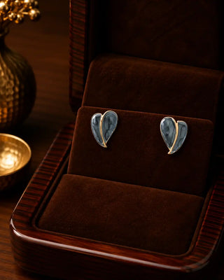 Anti Tarnish Gold Polished Grey Acrylic Leaf Stud - Sabeena