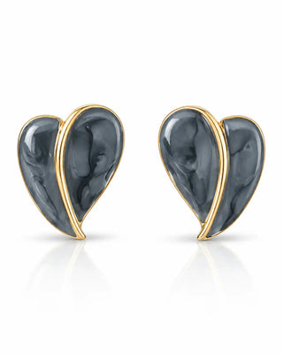 Anti Tarnish Gold Polished Grey Acrylic Leaf Stud - Sabeena