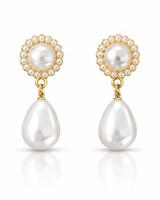 Elegant Pearl Halo Drop Earrings - Tinsley
