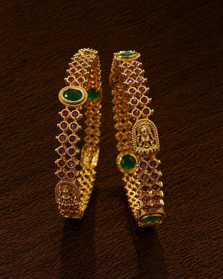 Ruby Temple Gold Plated AD Bangles - Wamika