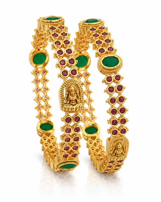 Ruby Temple Gold Plated AD Bangles - Wamika