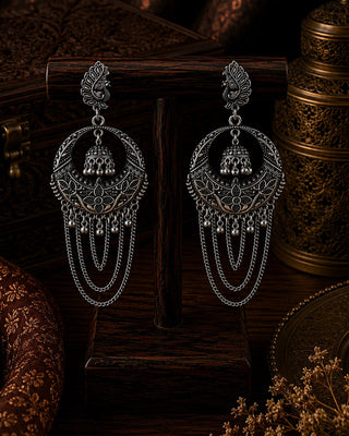 Ornate Silver Chandelier Earrings - Binita
