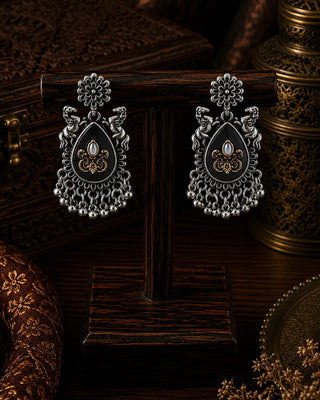 Silver Antique Vintage Artistic Chandbali - Raksha