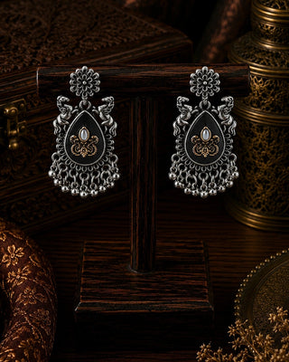 Silver Antique Vintage Artistic Chandbali - Raksha