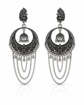 Ornate Silver Chandelier Earrings - Binita