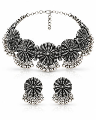Floral Heritage Oxidised Silver Choker Set - Salboni