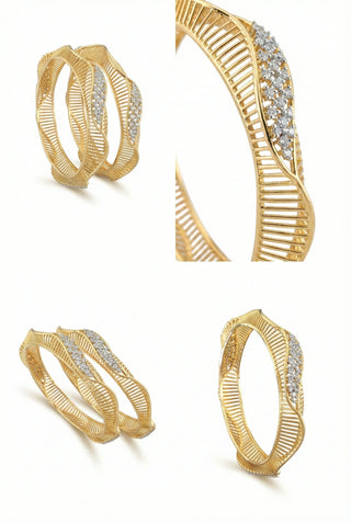Wave Pattern Two Tone Plated Premium CZ Broad Bangles - Chetna