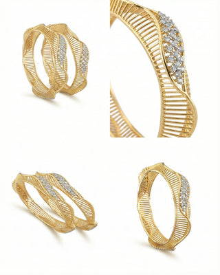 Wave Pattern GJ Premium CZ Broad Bangles - Chetna