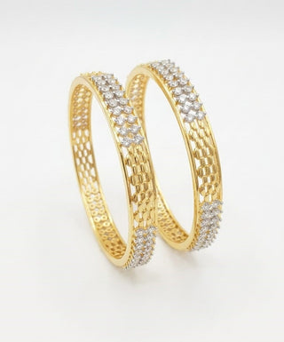 Classic American Diamond Bangles Set - Angle View | Zevarly Gold Plated Jewellery India