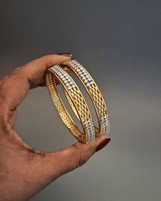 Classic American Diamond Bangles Set - AD Bangles | Side Angle View | Buy Online India | Zevarly