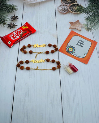 Personalized Rudraksha Rakhi with Your Brother’s Name