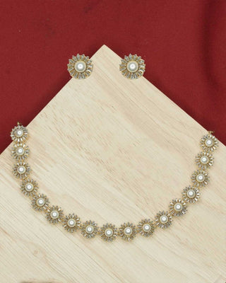 Darpan Pearl AD Necklace Set – Elegant American Diamond and Pearl Jewelry for Special Occasions