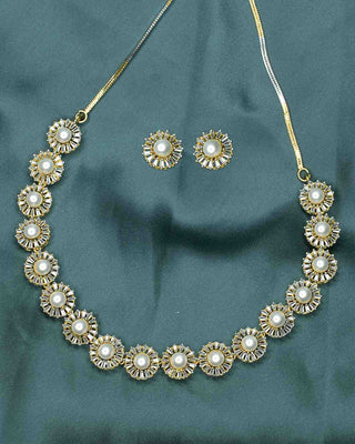 Darpan Pearl AD Necklace Set – Elegant American Diamond and Pearl Jewelry for Special Occasions Colored Background